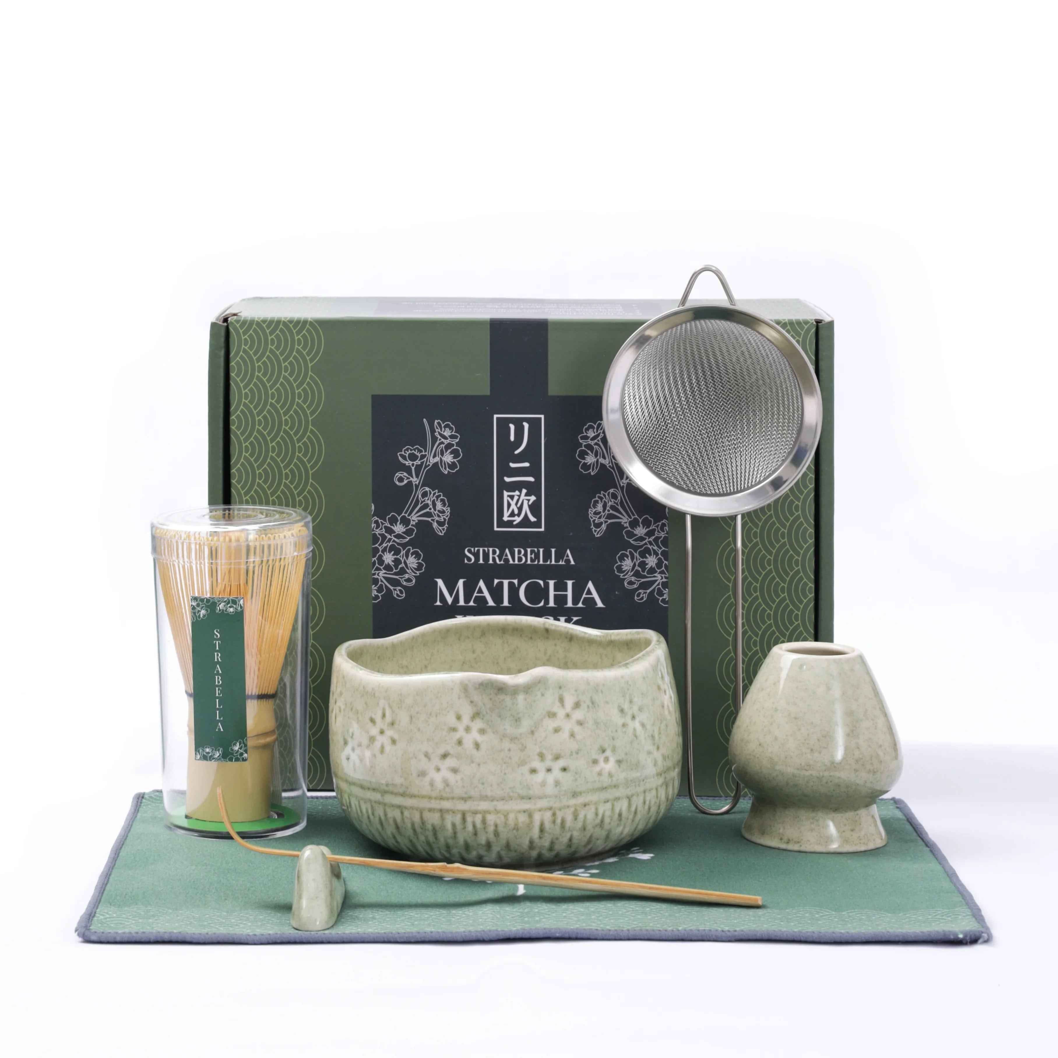 Strabella Matcha Whisk Set – Premium Bamboo Whisk & Ceramic Bowl Holiday Gift Set