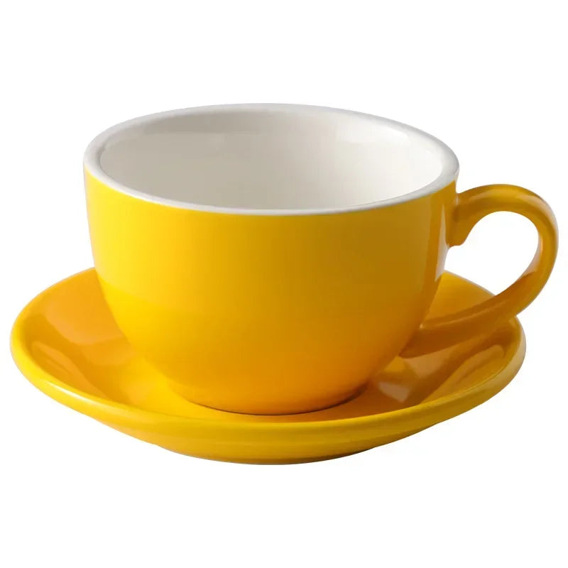 DecorBites™ 350ml Latte Ceramic Coffee Cup and Saucer Set - Set of 2