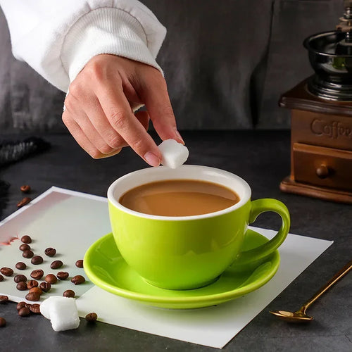 DecorBites™ 350ml Latte Ceramic Coffee Cup and Saucer Set - Set of 2