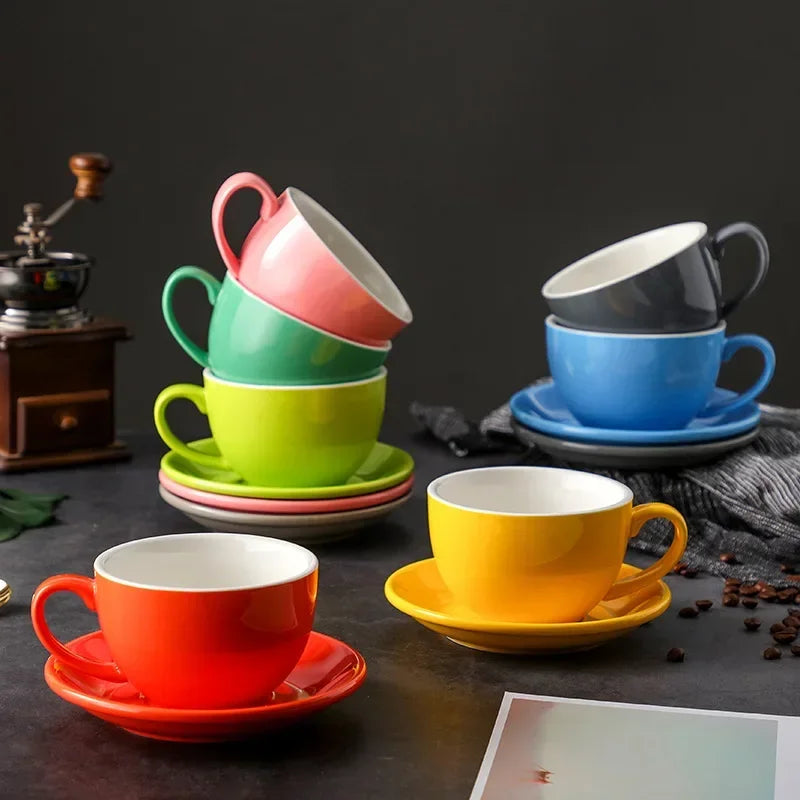 DecorBites™ 350ml Latte Ceramic Coffee Cup and Saucer Set - Set of 2